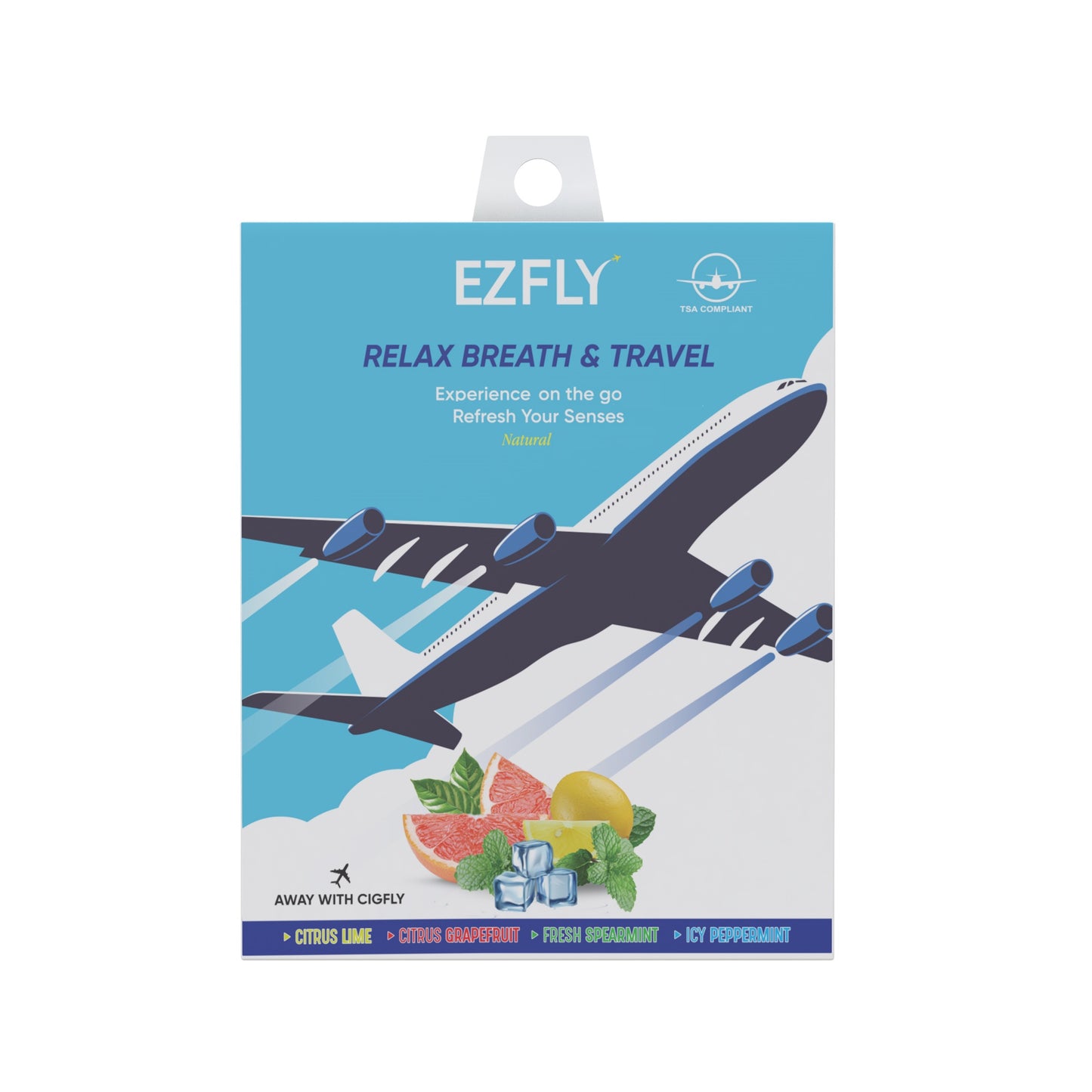 EZFLY TSA-Accepted Non-Electric Citrus Smokeless Inhaler - In-Flight Smoking Alternative Flavored Air Puffer for Craving & Stress Relief During Travel, Flights, or Airport Delays 4 Pack