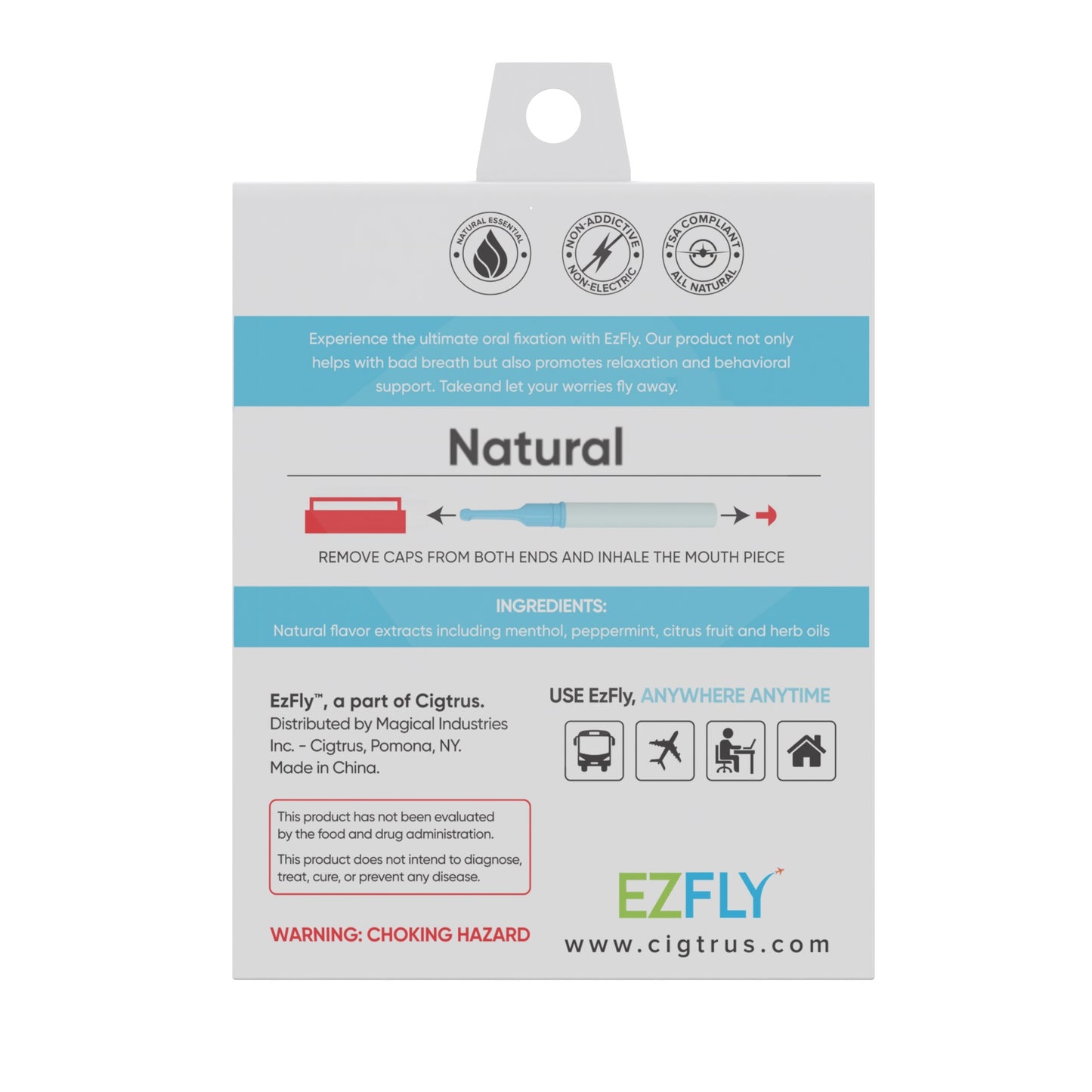 EZFLY TSA-Accepted Non-Electric Citrus Smokeless Inhaler - In-Flight Smoking Alternative Flavored Air Puffer for Craving & Stress Relief During Travel, Flights, or Airport Delays 4 Pack